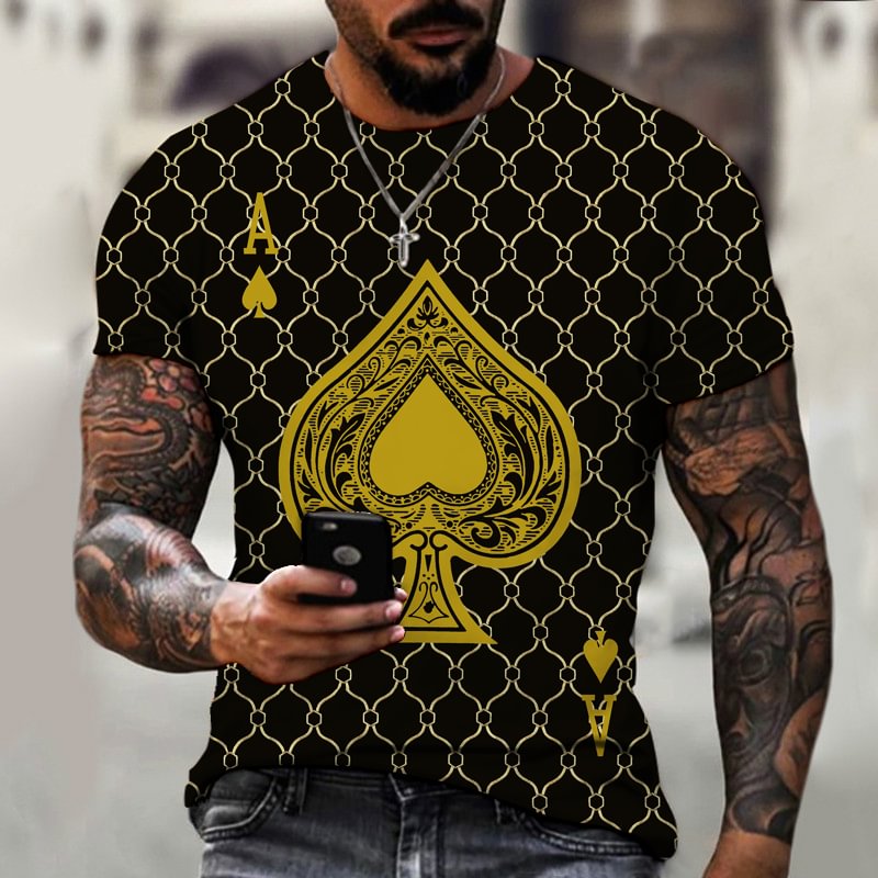 Poker Spade Pattern Casual Short-Sleeved Men's T-Shirts-VESSFUL