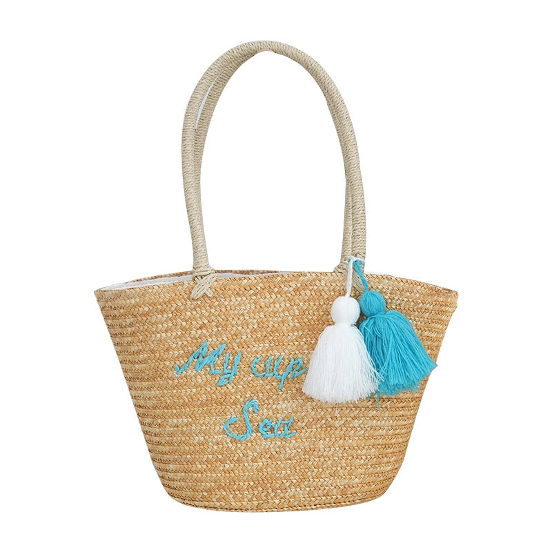 Women’s Small Straw Letter Elegant Streetwear Square String Straw Bag