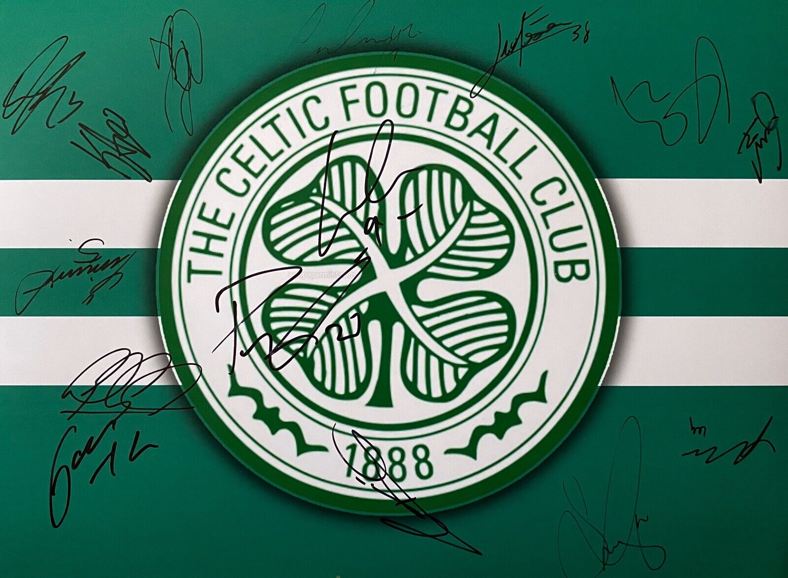 Celtic Genuine Hand Signed 16x12 Squad Photo Poster painting, Edouard, Griffiths, Forster, Rogic