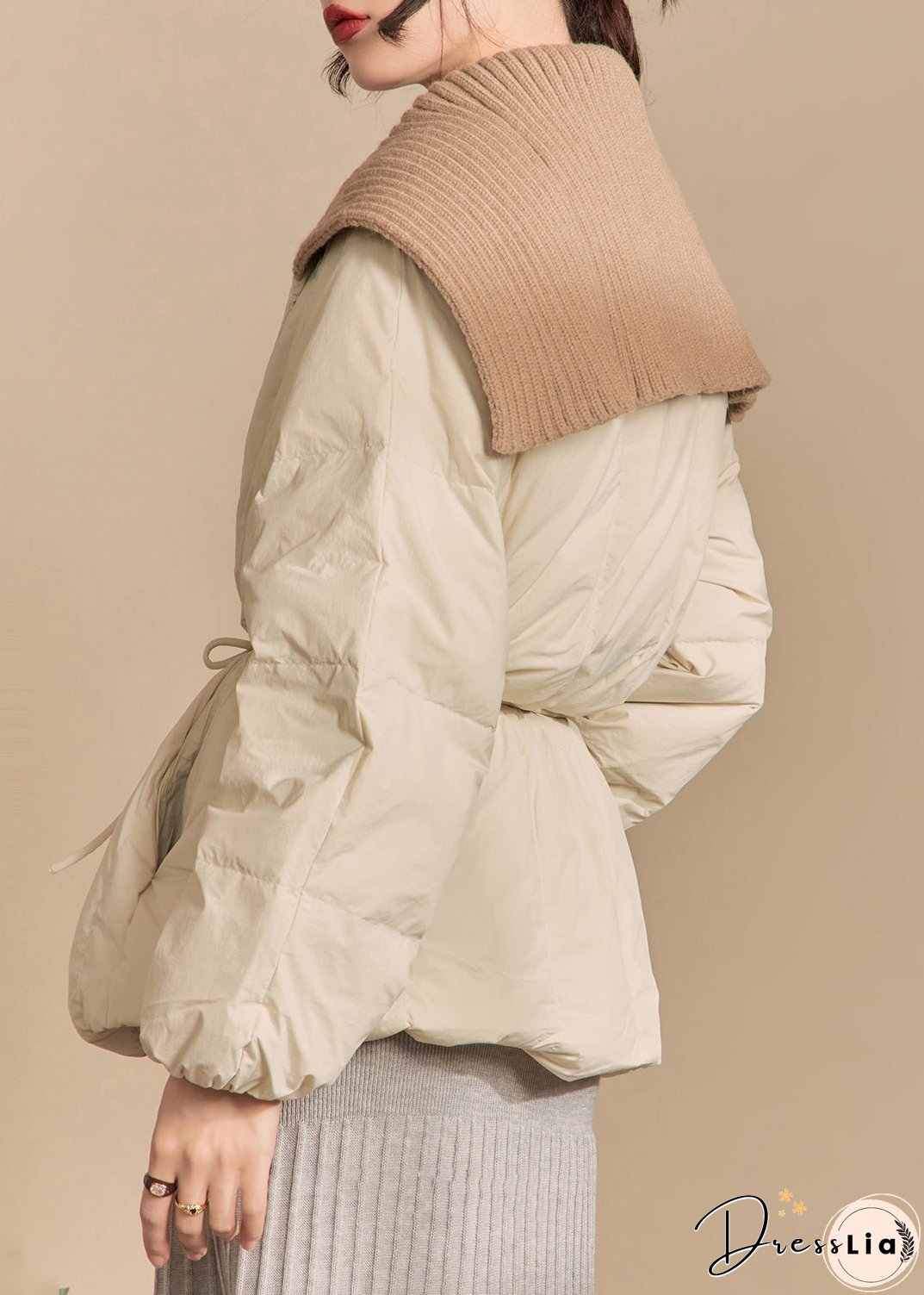 Loose White Button Knit Patchwork Parkas Winter
