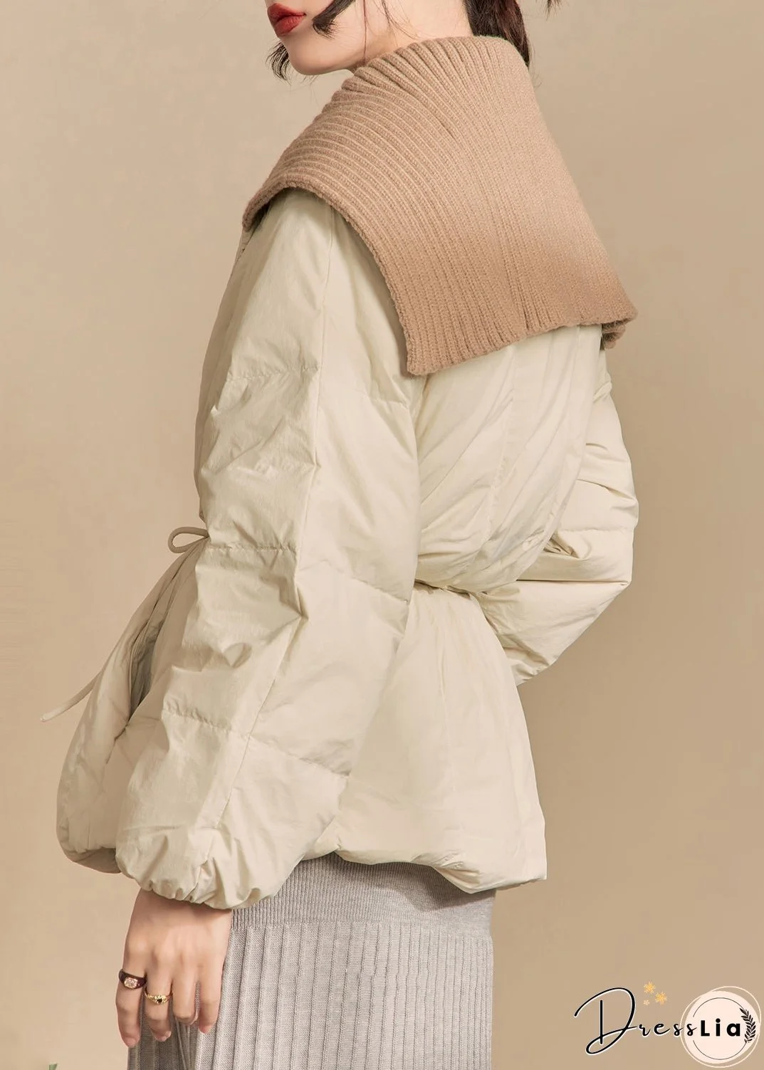 Loose White Button Knit Patchwork Parkas Winter