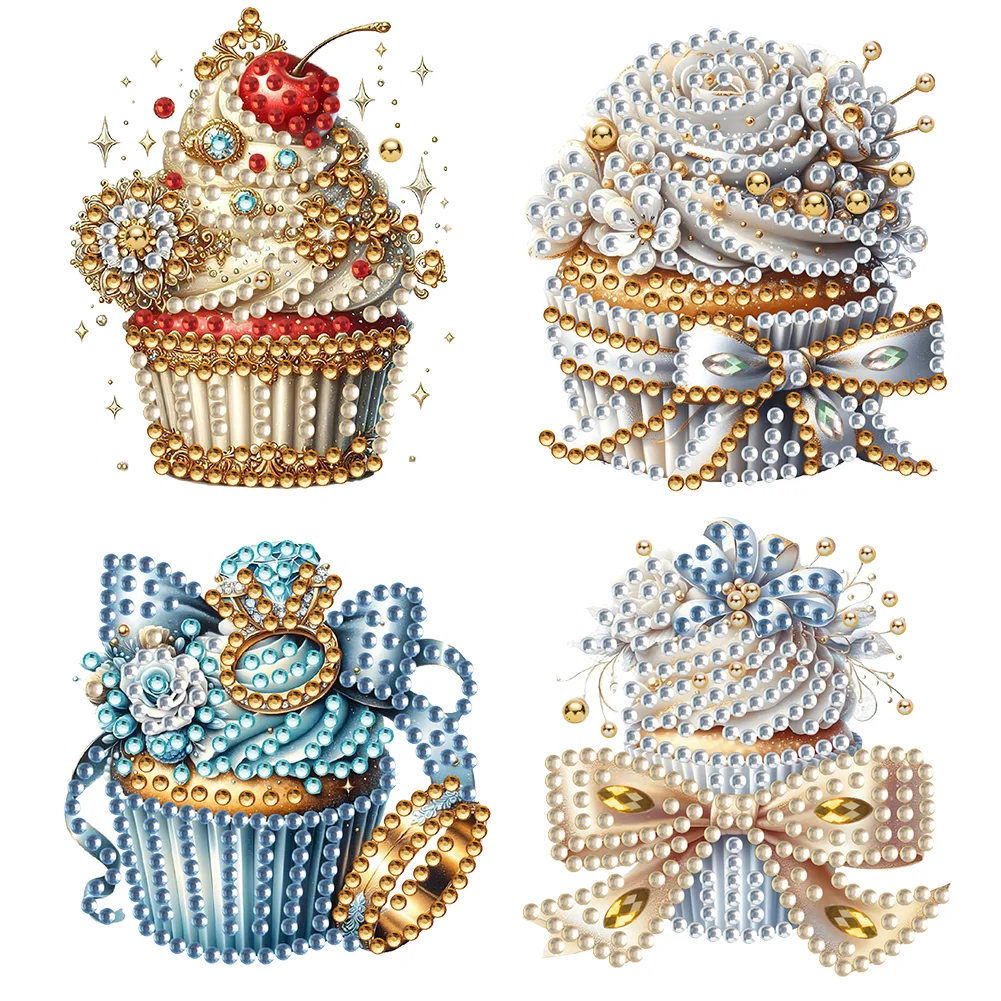 4Pcs Cupcake Diamond Painting Brooch Jewelry Kit for Wedding Party Gift