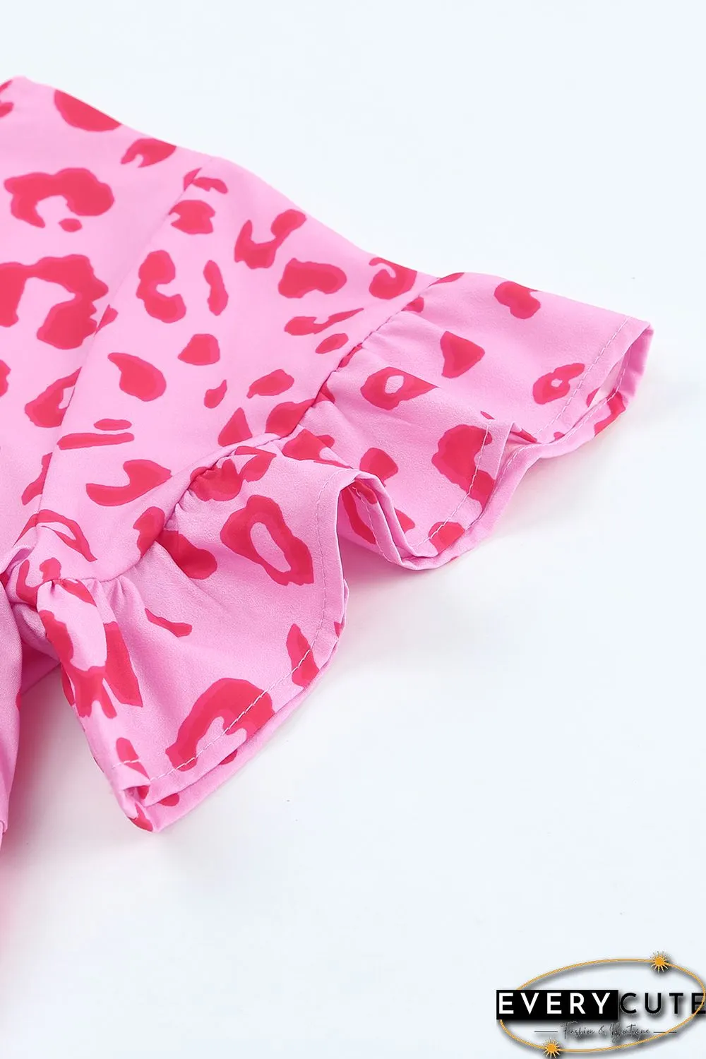 Pink Leopard Print Ruffle Short Sleeve Tiered Dress