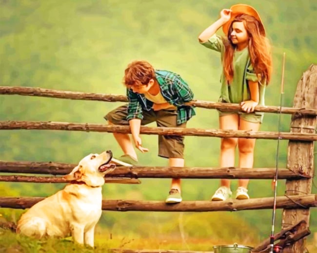 

Siblings Playing With Their Dog – Paint By Numbers - 40*50CM, 501 Original
