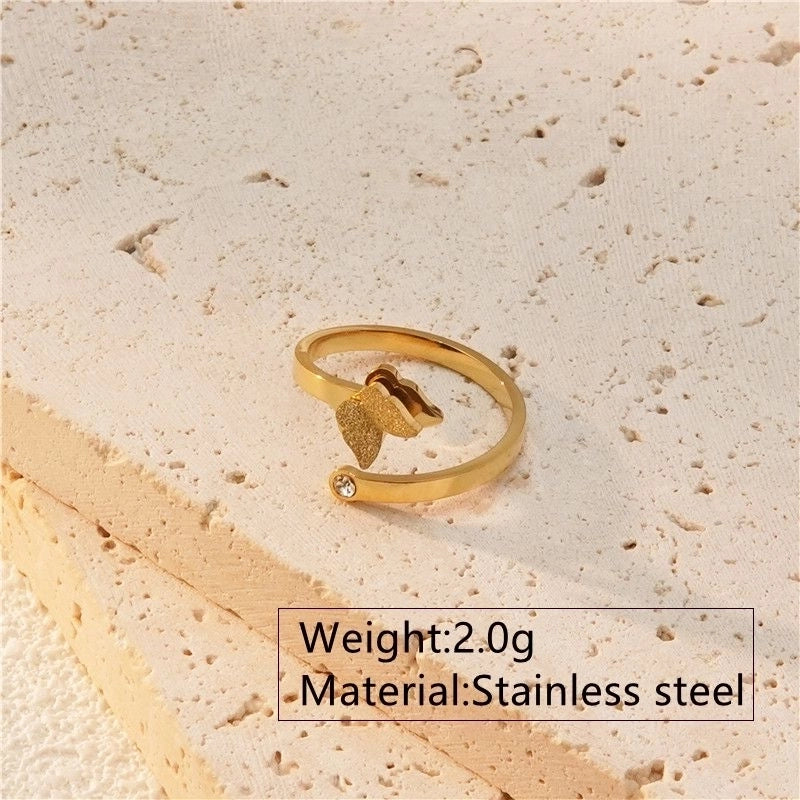 Sweet Minimalist Butterfly 304 Stainless Steel Artificial Rhinestones 18K Gold Plated Plating Butterfly Open Rings