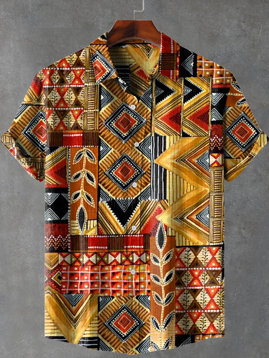 Africa Tribal Ethnic Stripes Collage Art Print Casual 100% Cotton Shirt