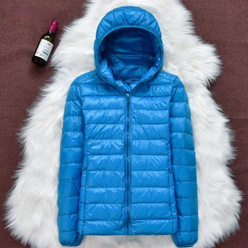 Ailegogo New Autumn Women Ultra Light Down Jacket 90% White Duck Down Hooded Coat Warm Coat Parkas Female Portable Outwear