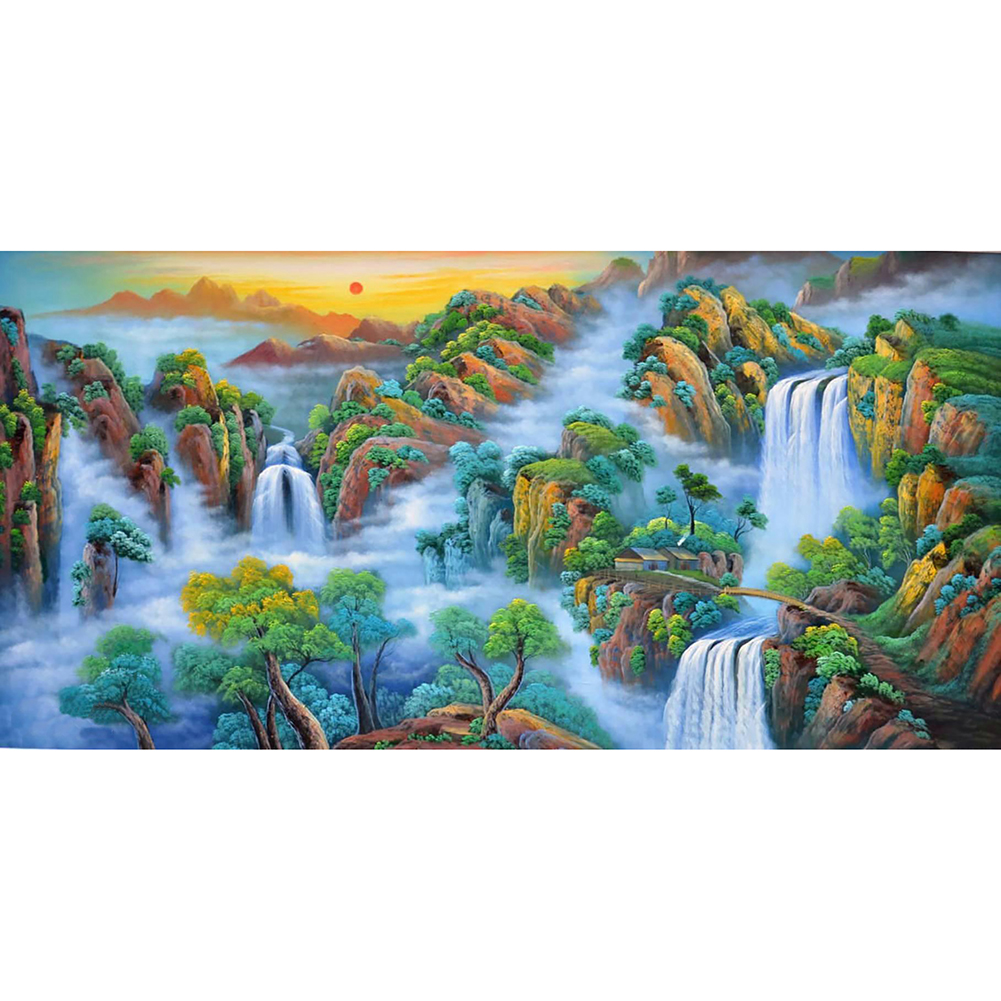 

85*45CM - Round Drill Diamond Painting - Mountains Waterfall, 501 Original