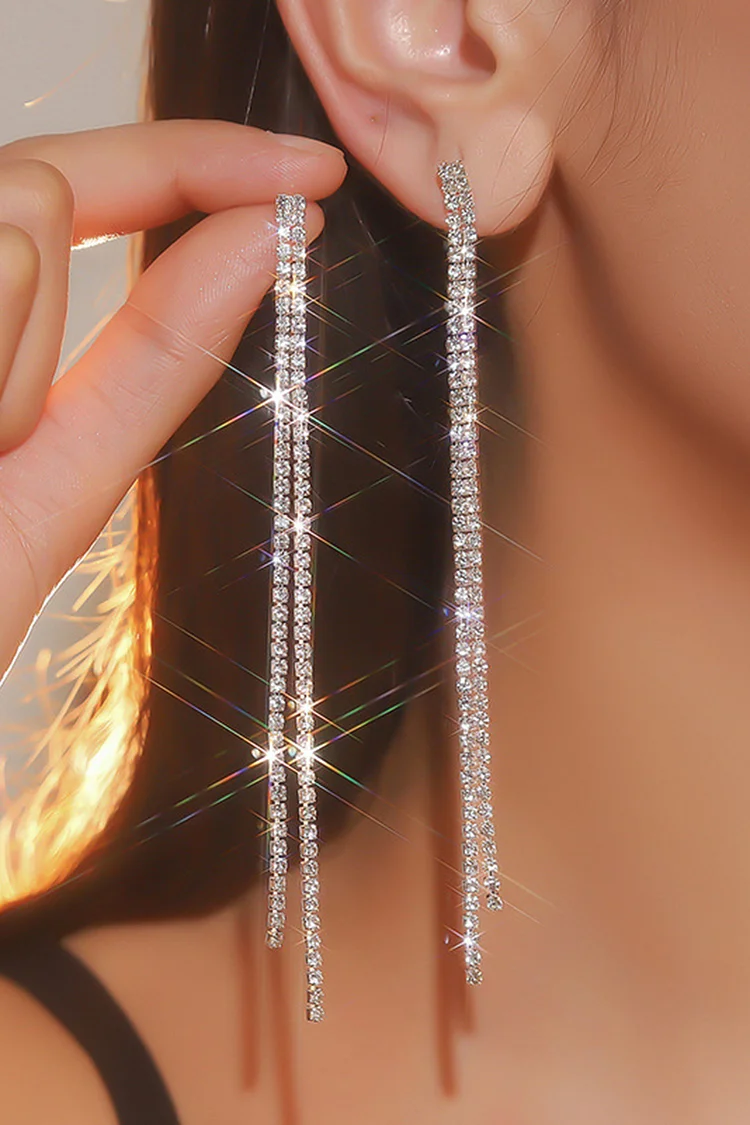 Fashion Rhinestone Long Tassel Earrings 2024 - Xpluswear
