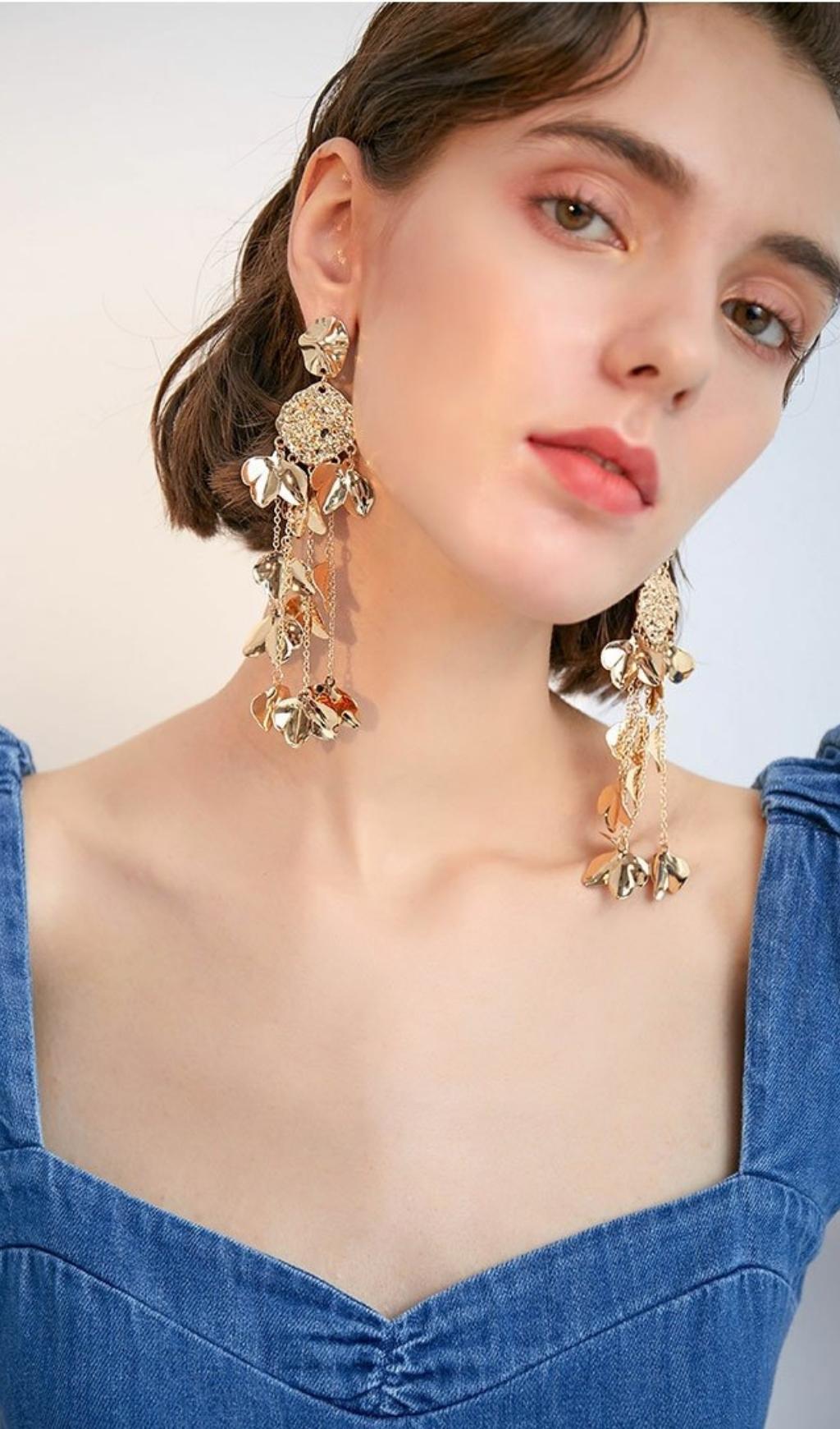 Aisling Gold Tassel Leaf Earrings