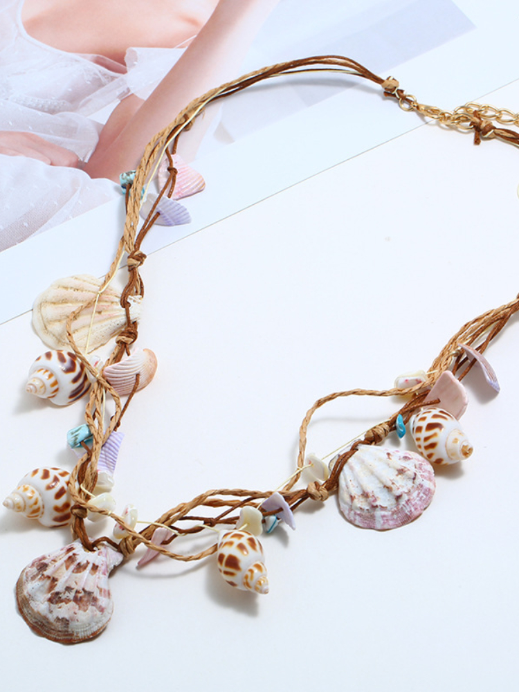 Boho Natural Shell Marine Element Tassel Necklace  artssus