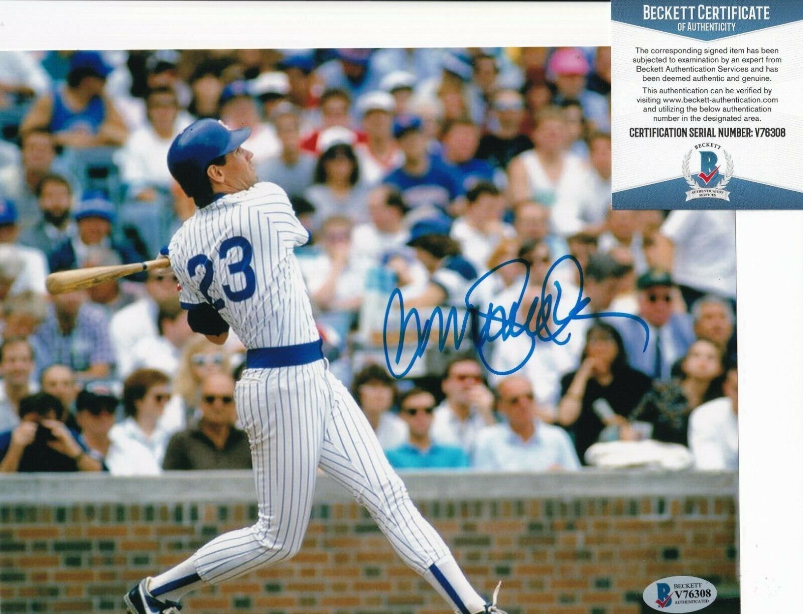 RYNE SANDBERG signed (CHICAGO CUBS) Baseball 8X10 Photo Poster painting BECKETT BAS V76308