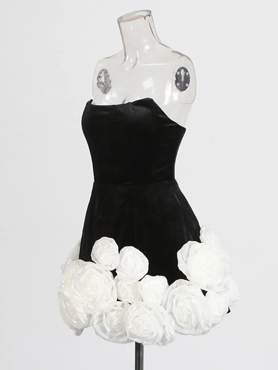 Brownm New Dress In Spring 2025 Princess Style Elegant Fresh Sweet Breast Three-Dimensional Flower Dress Skirt