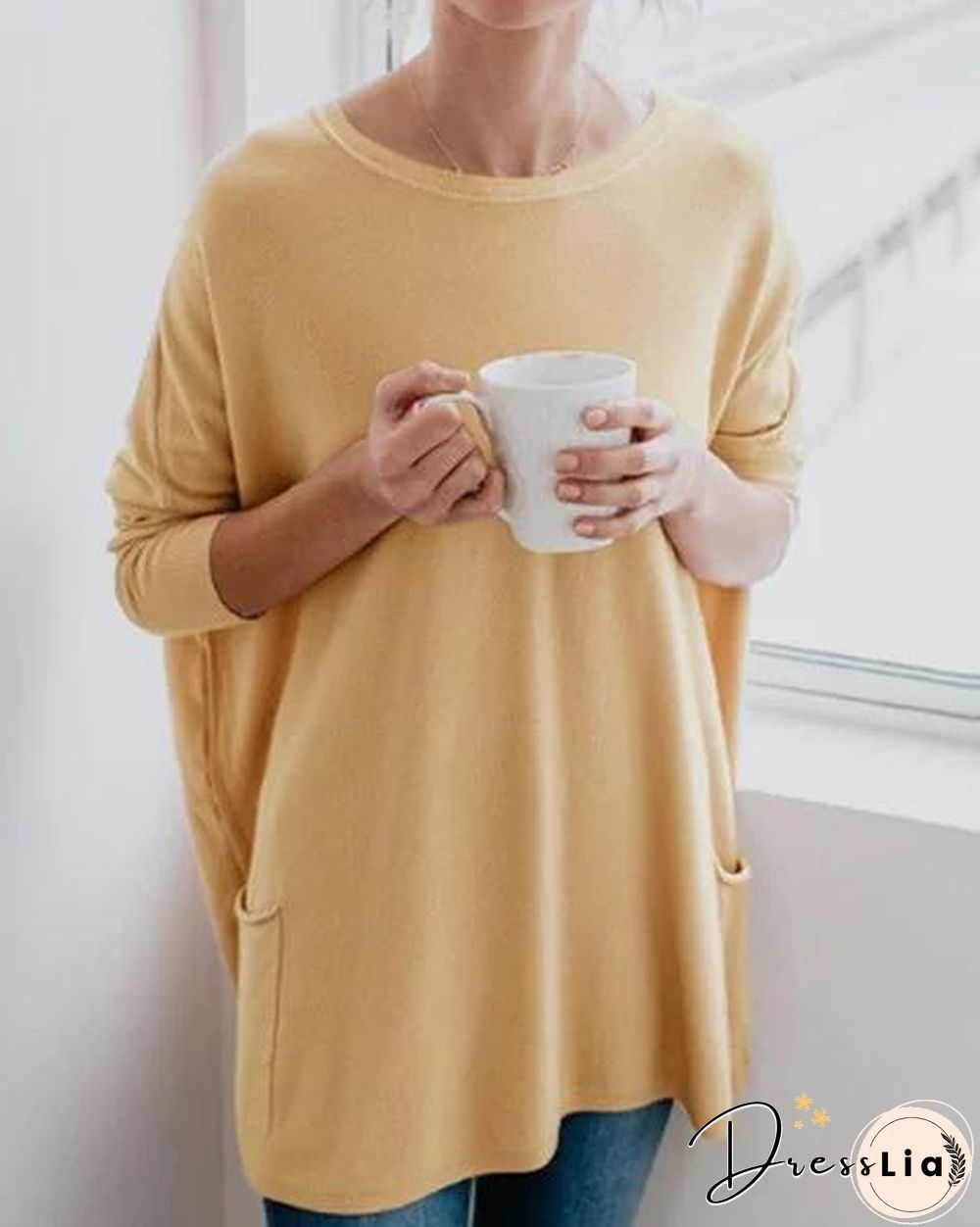 Crew Neck Loose Long Sleeve Fall Casual Shirts & Tops
