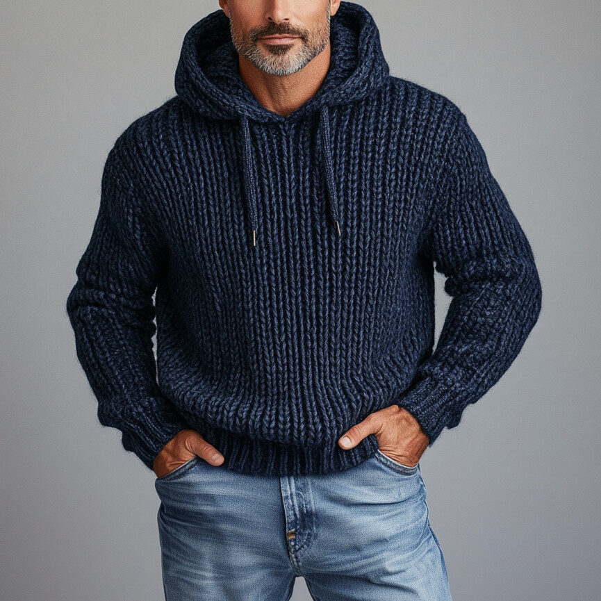 Men's Drawstring Hooded Long Sleeve Rib Knit Hoodie