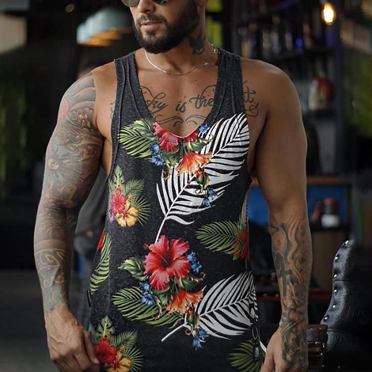 Loose sleeveless floral print vest