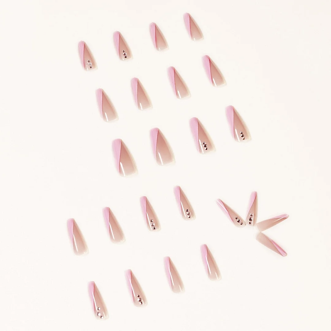 24pcs French Long Ballet Pink Fake Nails Full cover Fake Nails Glue DIY Manicure Nail Art Tools-Nail Inspo