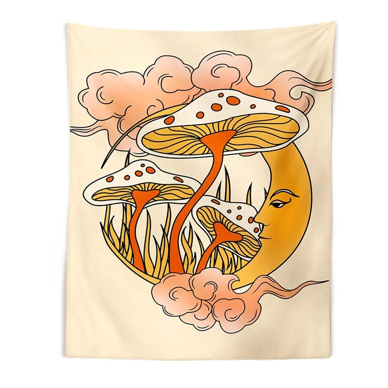 70s Mushroom Tapestry Wall Hanging Never Stop Growing Retro 70s  Sun and Moon Wall Art  Moon Groovy Decor Mushroom Decor hippie