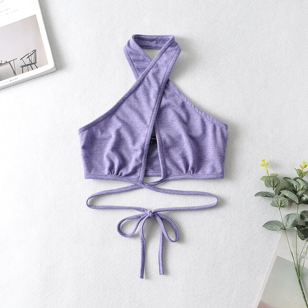 Women&rsquo;s Vest Cross Halter Camisole Summer Fashion Solid Color Lace-Up Crop Tops Casual Sports Camis Female Backless Top