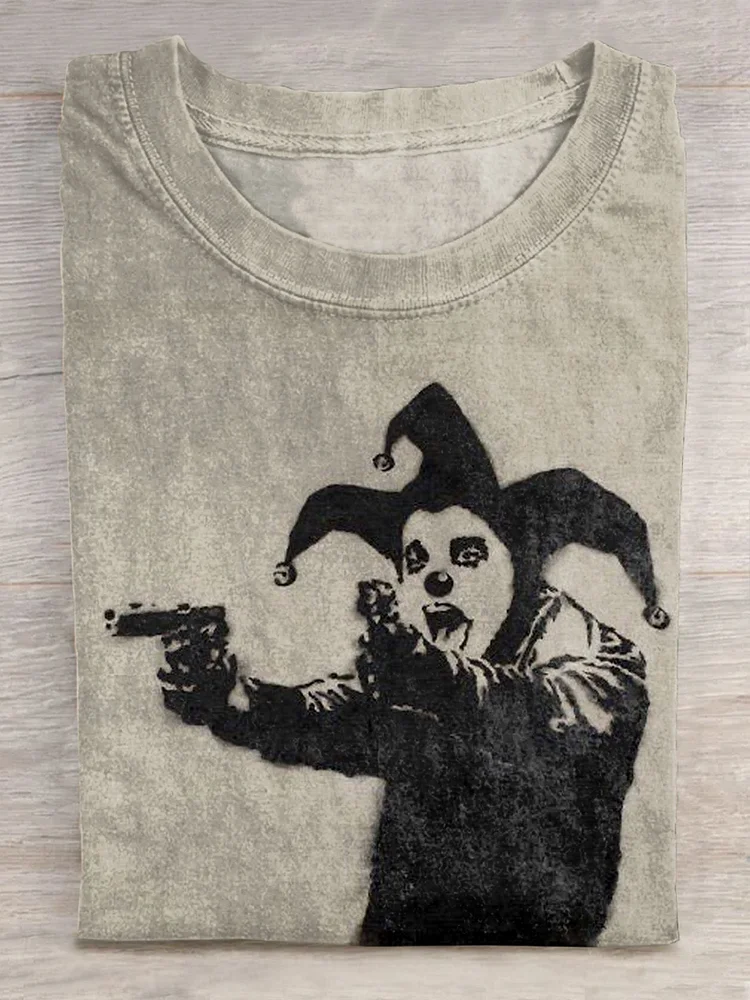 Clown Art Print Short Sleeve Casual T-shirt
