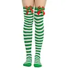 Women's Christmas Festival Bowknot Ball Striped Long Socks 