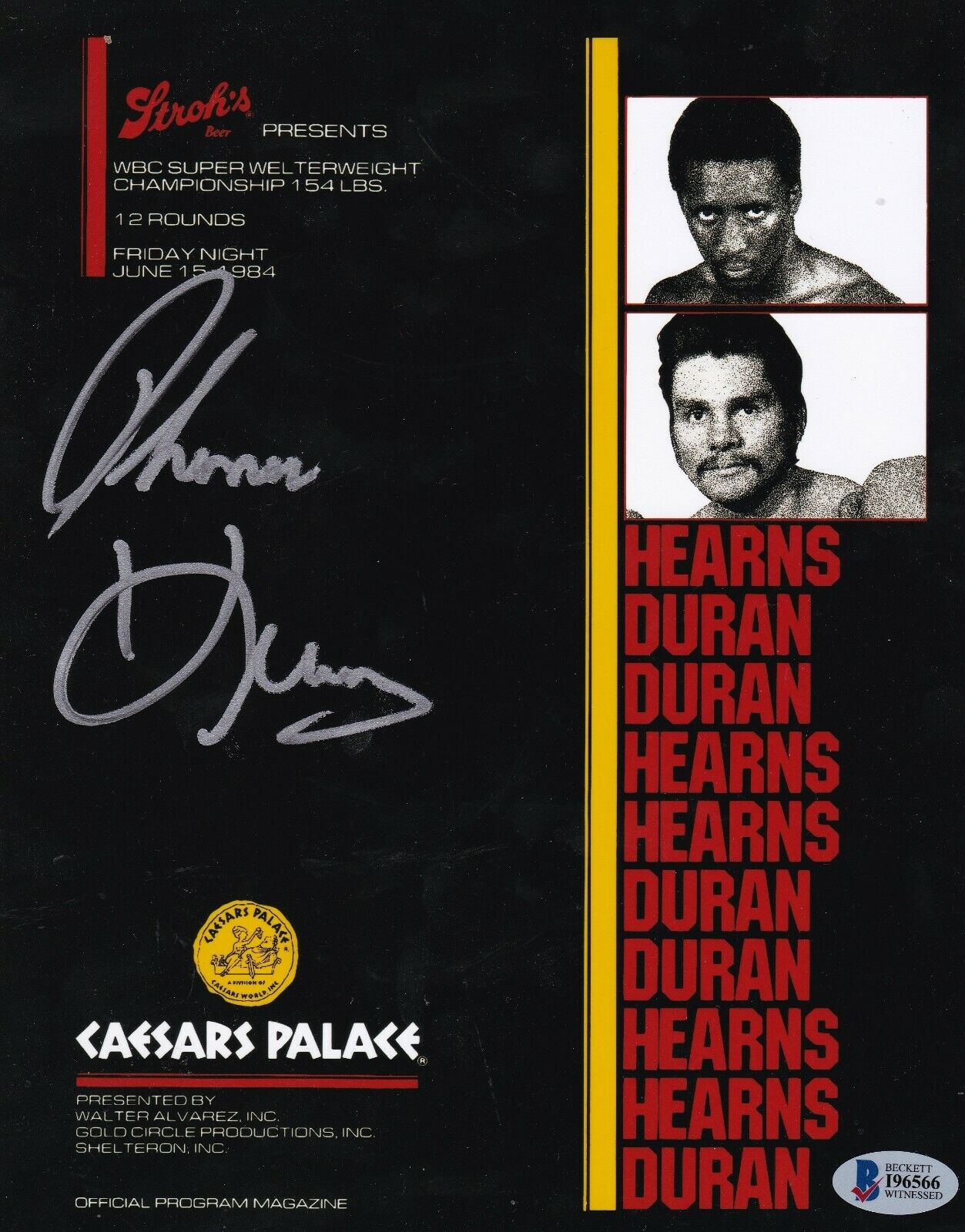 THOMAS HEARNS BOXING CHAMPIONS FIGHTING DURAN BECKETT AUTHENTICATED SIGNED 8X10