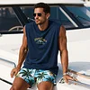Men's Loose Comfortable Cotton Club Sleeveless T-Shirt Monaco Print Vest by Inlyline