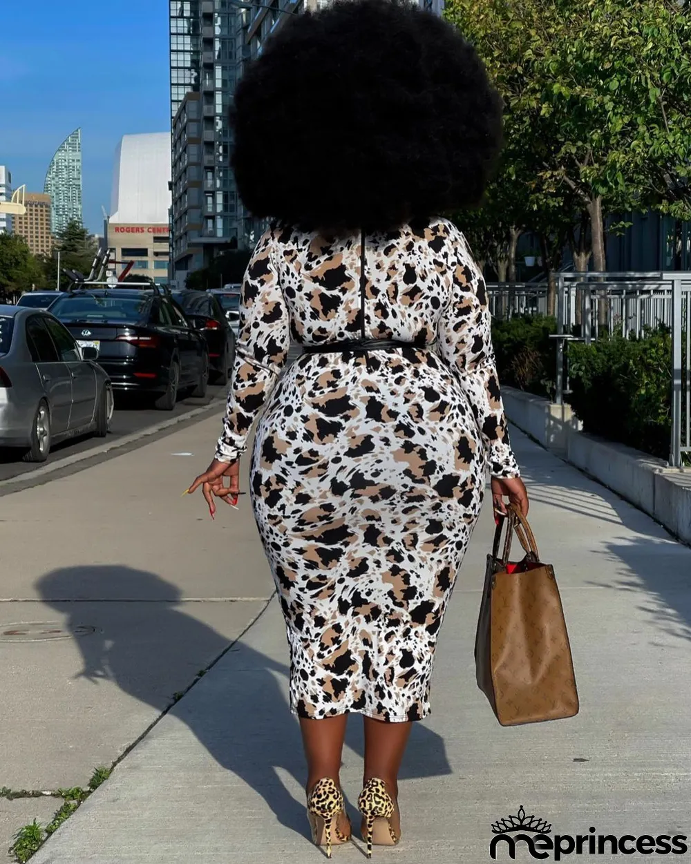 Large Size Printed Slim Slimming Belt Dress