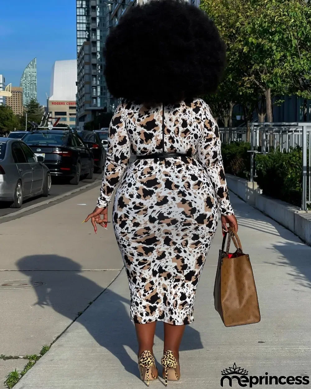 Large Size Printed Slim Slimming Belt Dress