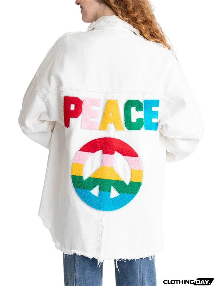 Women's Super Cool Peace Raw Edge Lapel Button Denim Coat