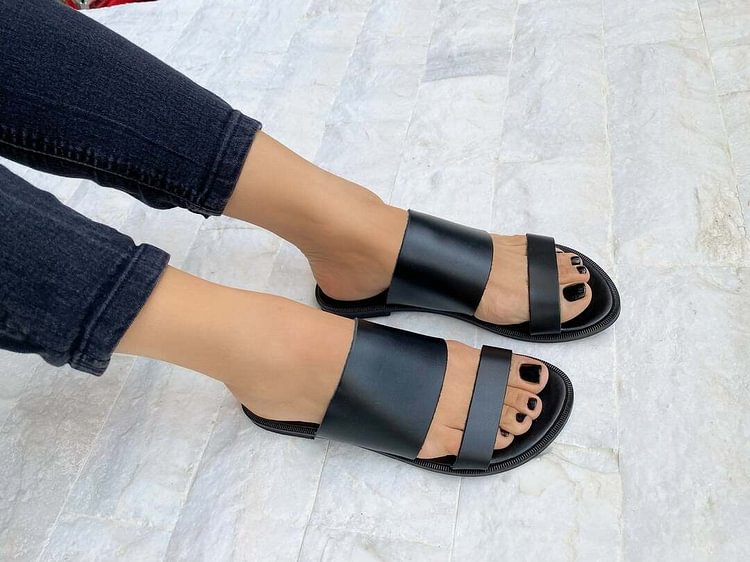2021 Black Leather Slide Sandals, Made from 100% Genuine Leather