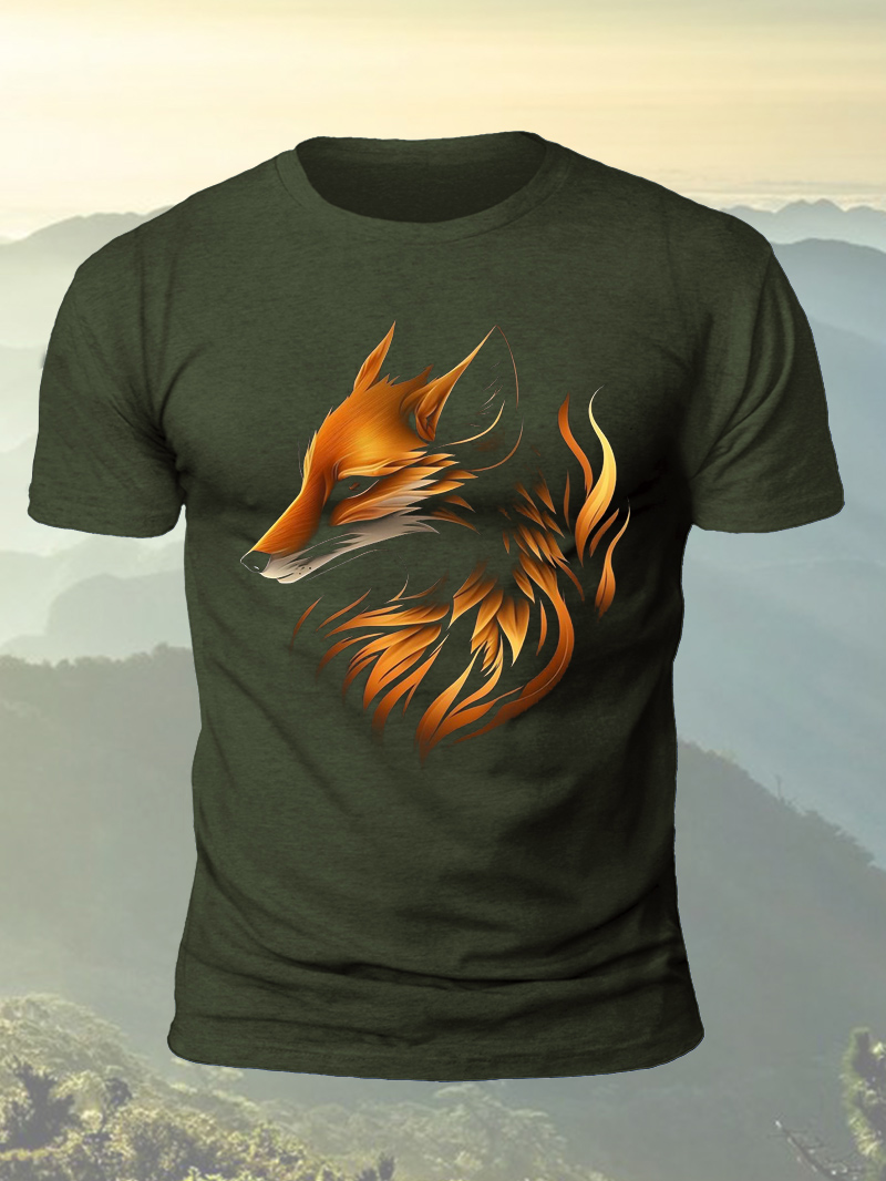 Fox Head Print Short Sleeve Men's T-Shirt