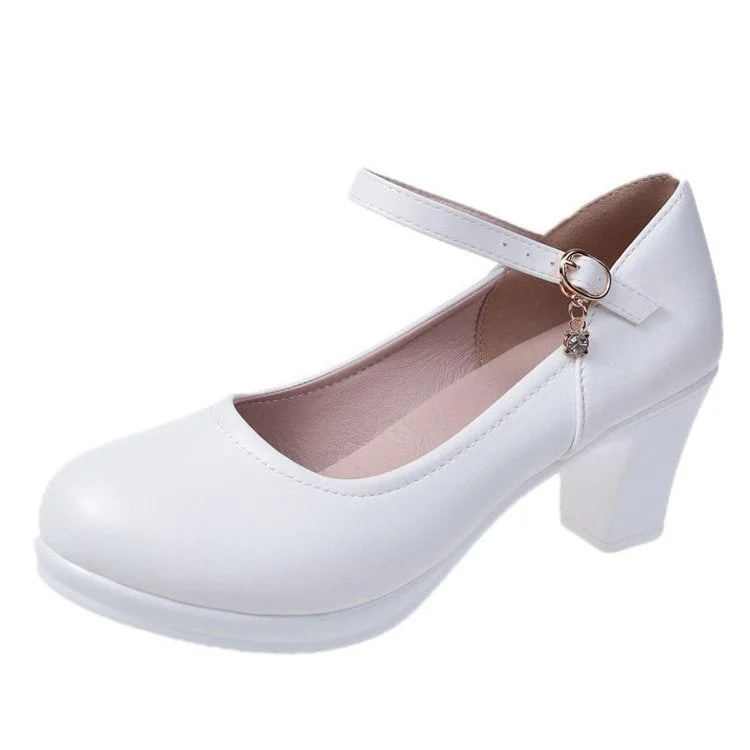 2022 New Women Dress Shoes Medium Heels Mary Janes Shoes Patent Leather Pumps Ankle Strap Ladies Shoe Office Zapatos Mujer