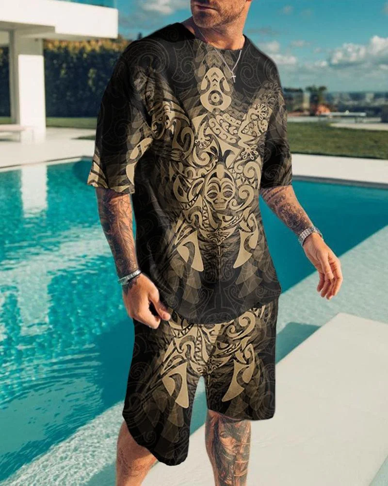 Simple Men's Suit Abstract Print Short-sleeved Shorts