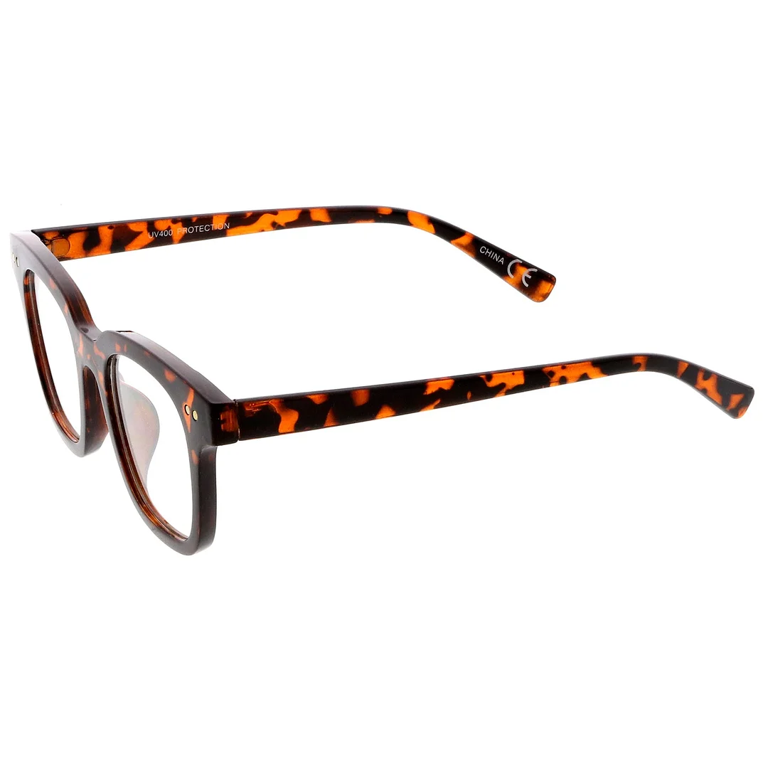 Modern Metal Rivets Square Clear Flat Lens Horn Rimmed Eyeglasses 46mm