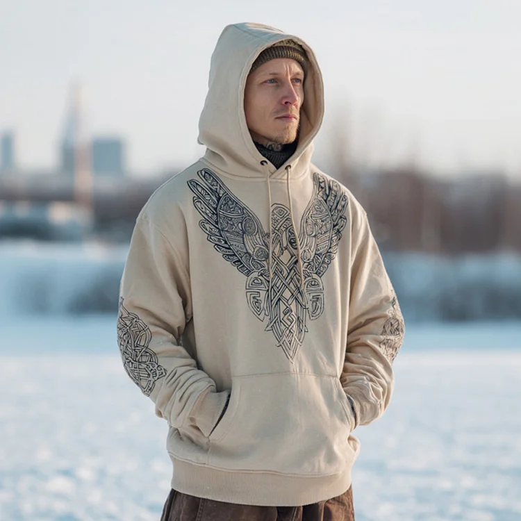 Men's Retro Celtic Raven Hooded Sweatshirt