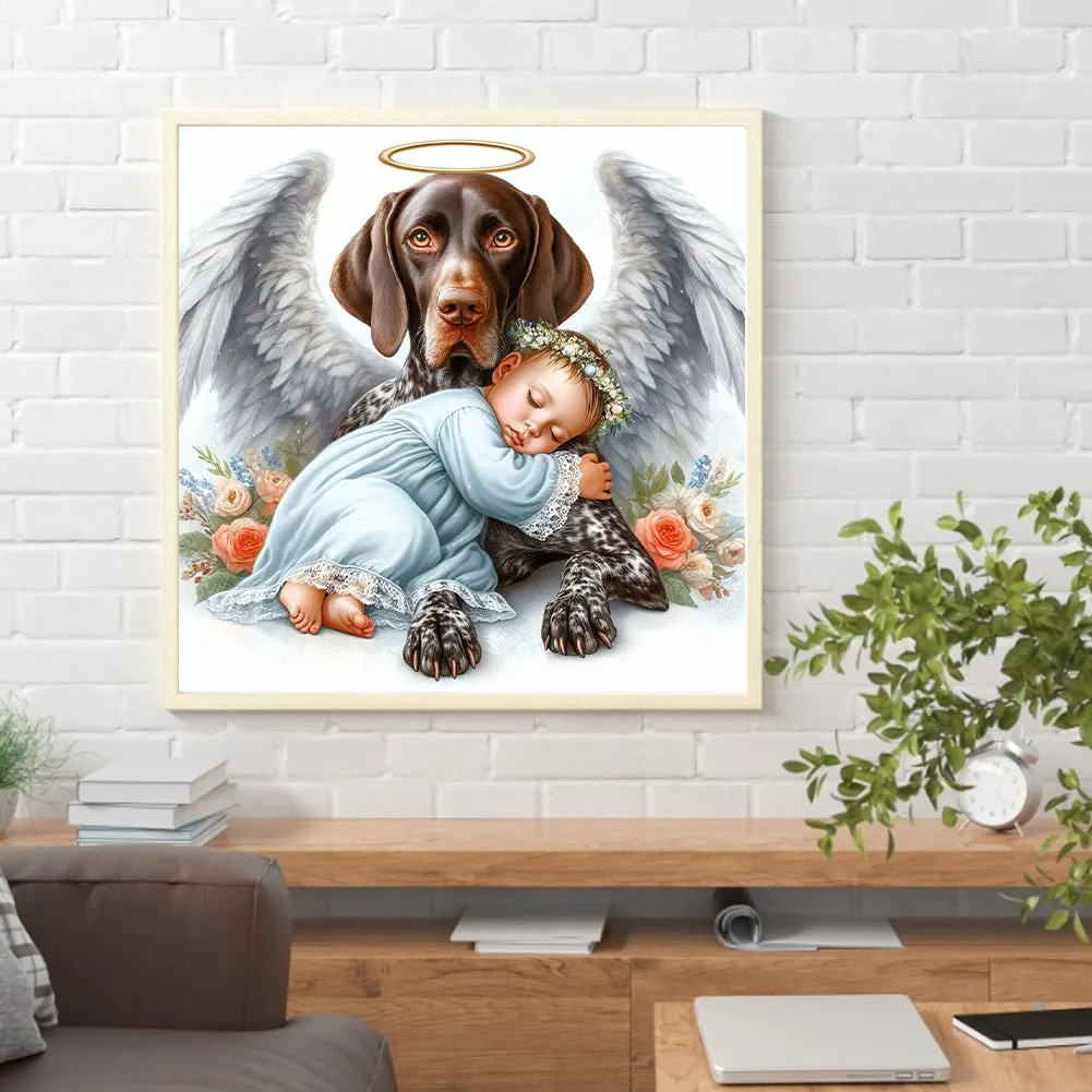 Full Round Diamond Painting 30*30cm - Angel Dog And Baby