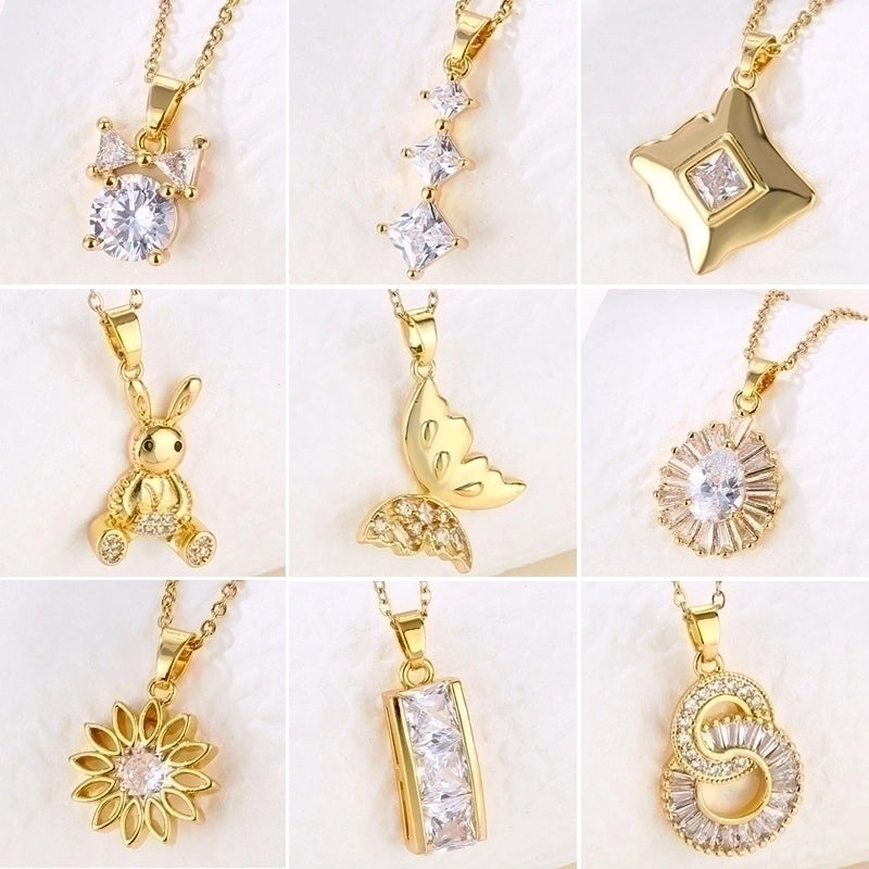 Stainless Steel Titanium Steel 18K Gold Plated Shiny Plating Inlay Rabbit Angel Snake Zircon Pendant Necklace