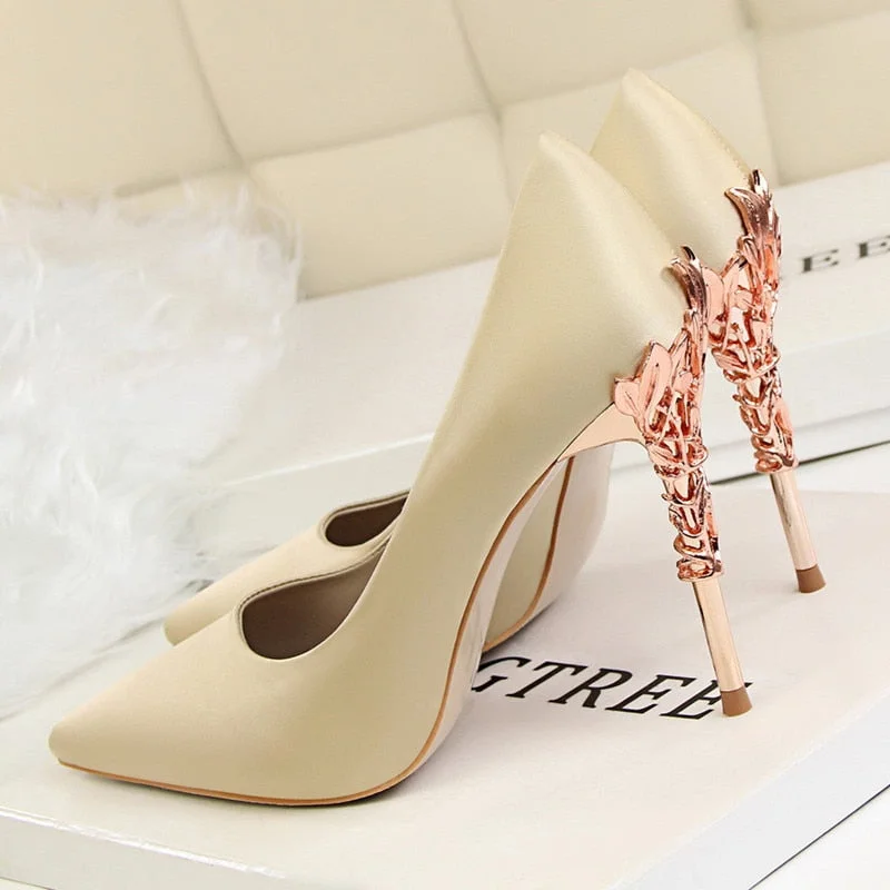 2019 Women pumps Sexy Pointed toe Luxury Metal high heels shoes woman Spring Summer Women party wedding shoes High heels Zapatos