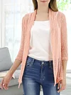 Vibrant V-Neck Crochet Cardigan - Elegant 3/4 Sleeve Mesh Slim Fit, Breathable, Casual, Comfortable, Women's Fashion Clothing for Daily Wear