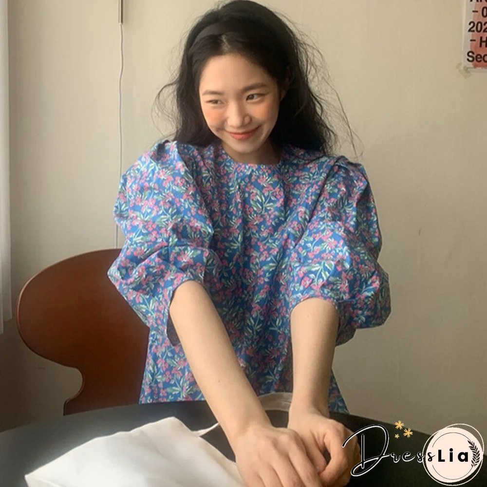 new style small fresh oil painting broken flower literary mid-length temperament dress women