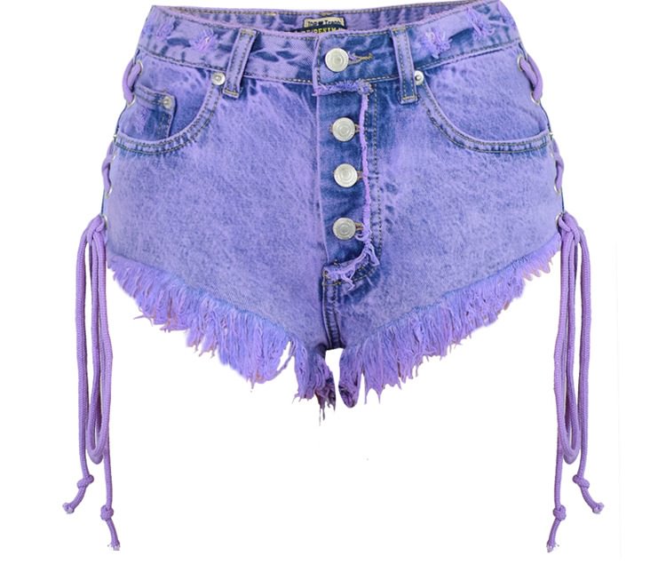 Summer High Waist Breasted Double-sided Strap Macaron Purple Denim Jeans