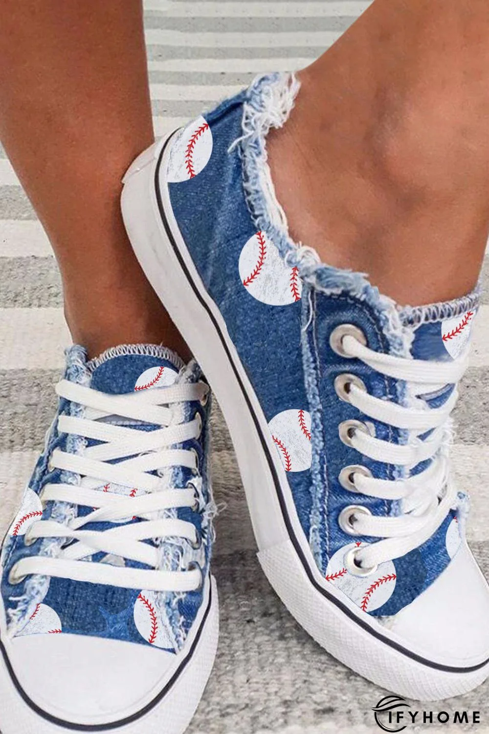 Sky Blue Casual Baseball Print Lacing Up Sneakers | IFYHOME