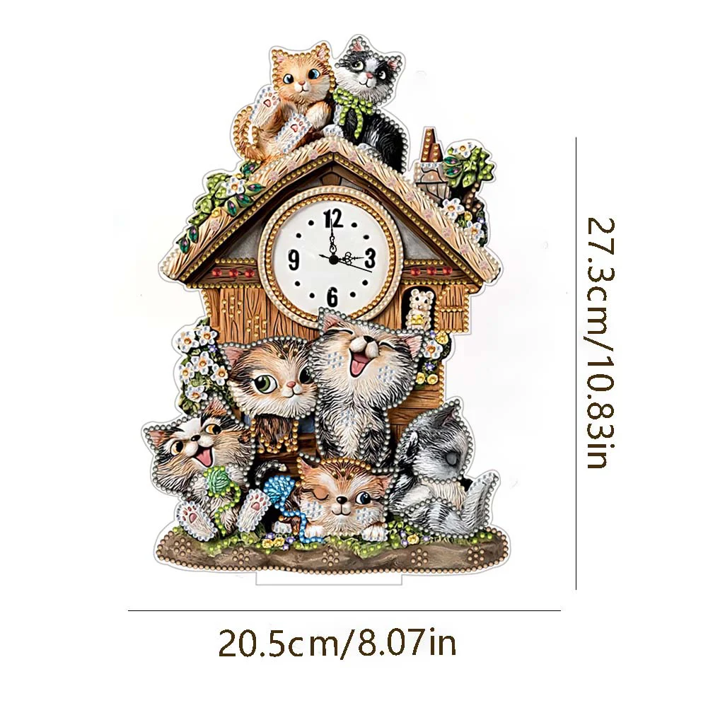 DIY Cat Hut Acrylic Special Shaped 5D Diamond Painting Clock Art Craft