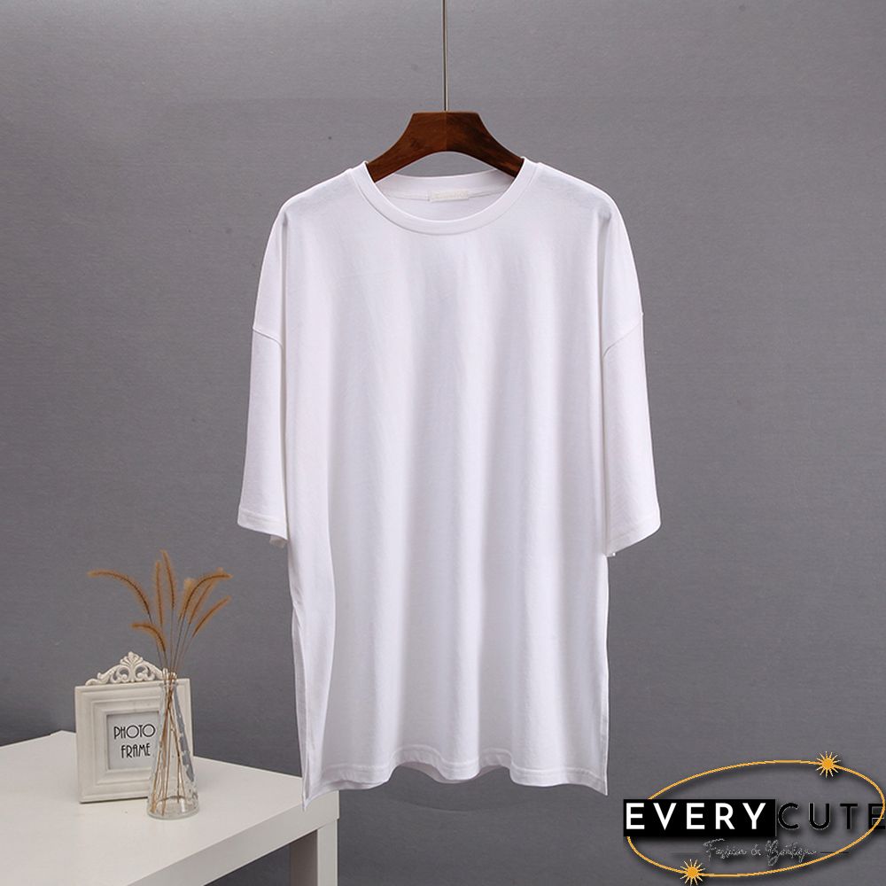 Blessyuki Summer Oversized T Shirt Women New 100% Cotton Soft Casual Chic Tees Female Casual Split Solid Basicharajuku Tops