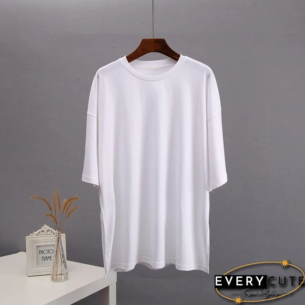 Blessyuki Summer Oversized T Shirt Women New 100% Cotton Soft Casual Chic Tees Female Casual Split Solid Basicharajuku Tops