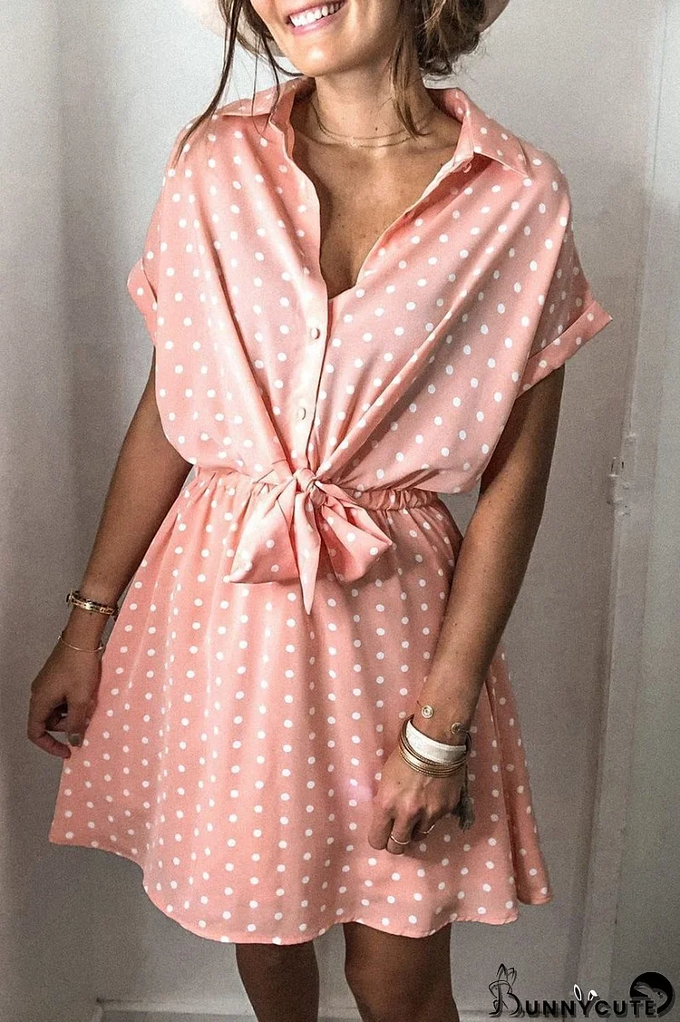 Polka Dot Print Drawstring Waist Dress