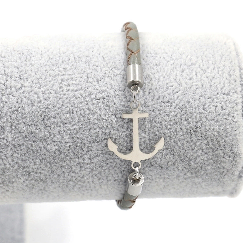 Fashion Anchor Stainless Steel Leather Gold Plated None Bracelets In Bulk