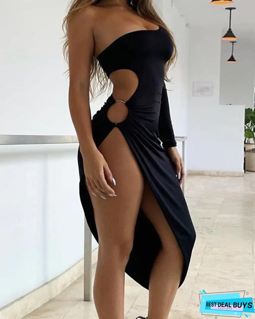 Solid One Shoulder Cut Out Dress Black Dress Black Dresses