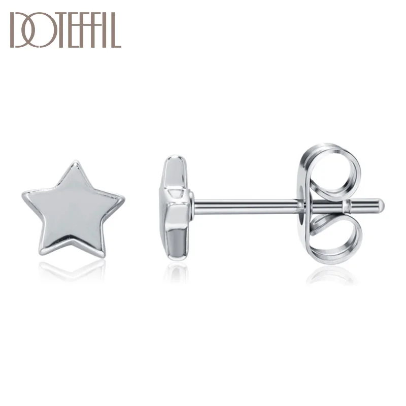 DOTEFFIL 925 Sterling Silver/18K Gold/Rose Gold Star Earrings For Man Women Jewelry